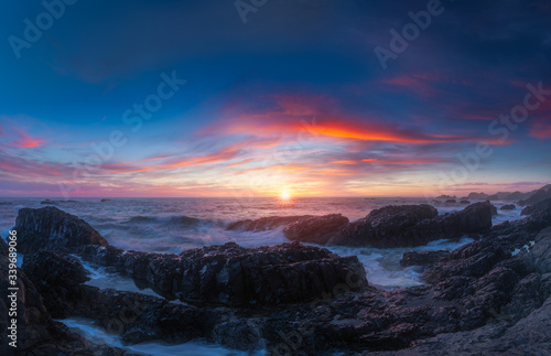 Beluga Rock sunset in super wide angle view
