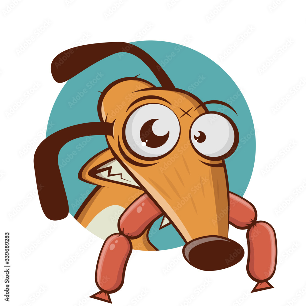 funny cartoon dog with sausages in his mouth Stock Vector | Adobe Stock