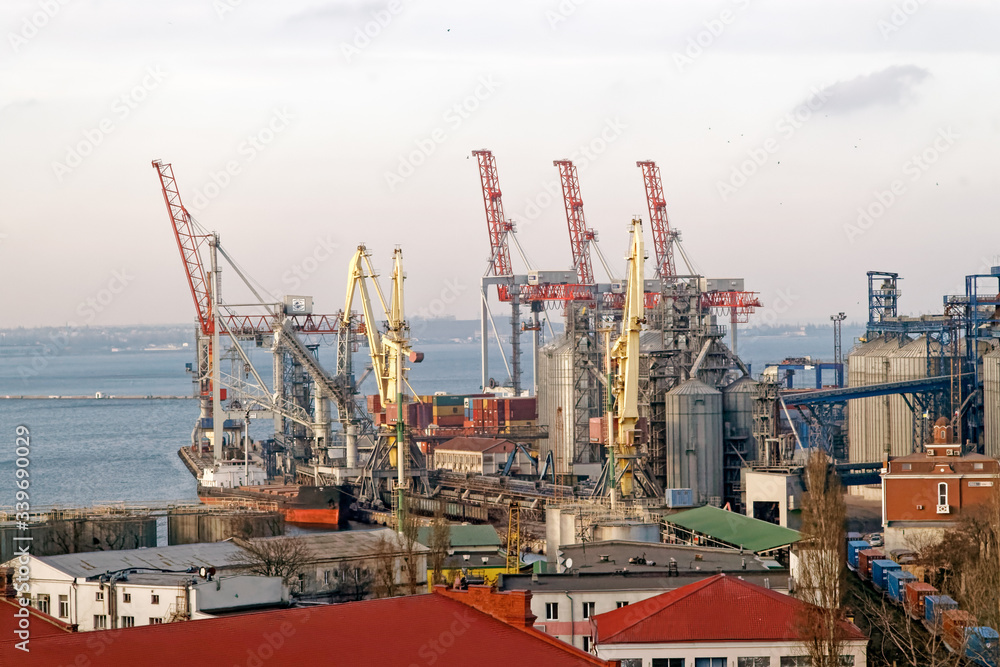 Sea port for loading and unloading ships in Odessa.