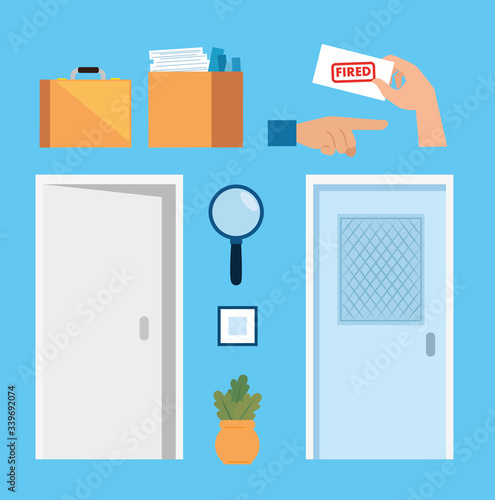 set of doors closed with icons of fired vector illustration design