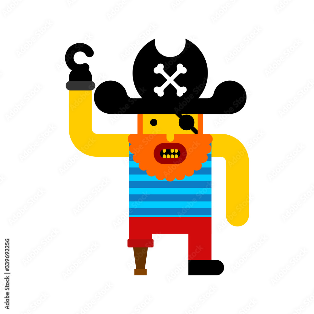 Cartoon pirate isolated. Eye patch filibuster vector illustration