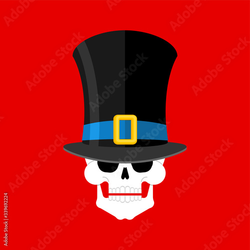 Skull in cylinder hat. Aristocrat skeleton head