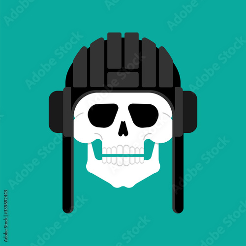 Skull in tank helmet. Tanker trooper skeleton head