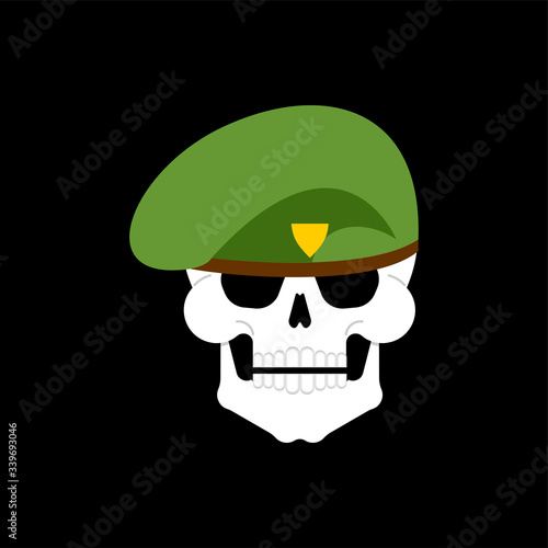 Skull in green beret. Special Forces Soldier skeleton head