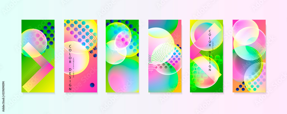 Set Bright summer juicy multicolored minimal poster. Collection of geometric stylish template design concept idea