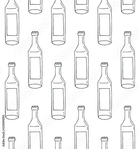 Vector seamless pattern of hand drawn doodle sketch wine bottle isolated on white background