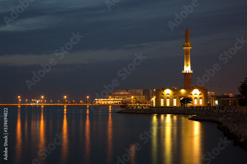 Hanan Ali Kanoo Mosque at Al Ghous Park during blue hours, Bahrain