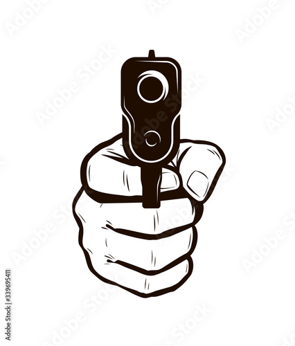 Gun in hand. Firearm, pistol vector illustration