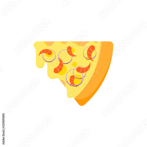 Pizza slice flat icont. Italian food. Vegetarian food. Vector illustration in cartoon style.