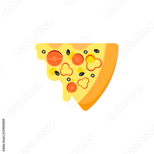 Pizza slice flat icont. Italian food. Vegetarian food. Vector illustration in cartoon style.