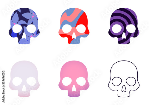 Wallpaper Mural Skulls filled with patterns of many colours, gradients, floral and geometric ornaments. Vector illustration, set of 6. Torontodigital.ca