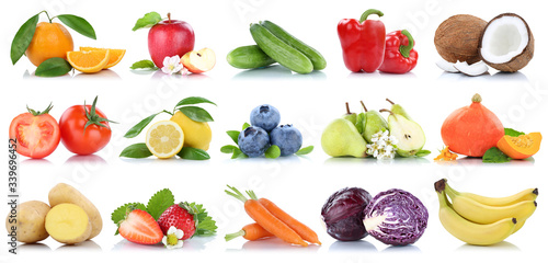 Fototapeta Naklejka Na Ścianę i Meble -  Fruits and vegetables collection isolated apple oranges tomatoes berries fruit