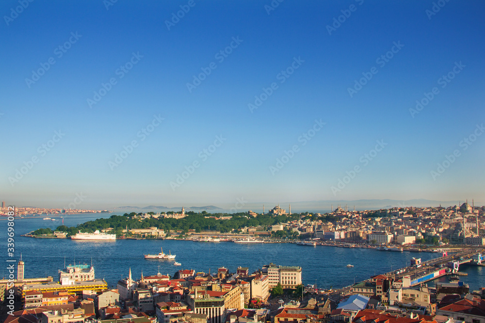Istanbul. View of the city and the sea from the Galata tower.