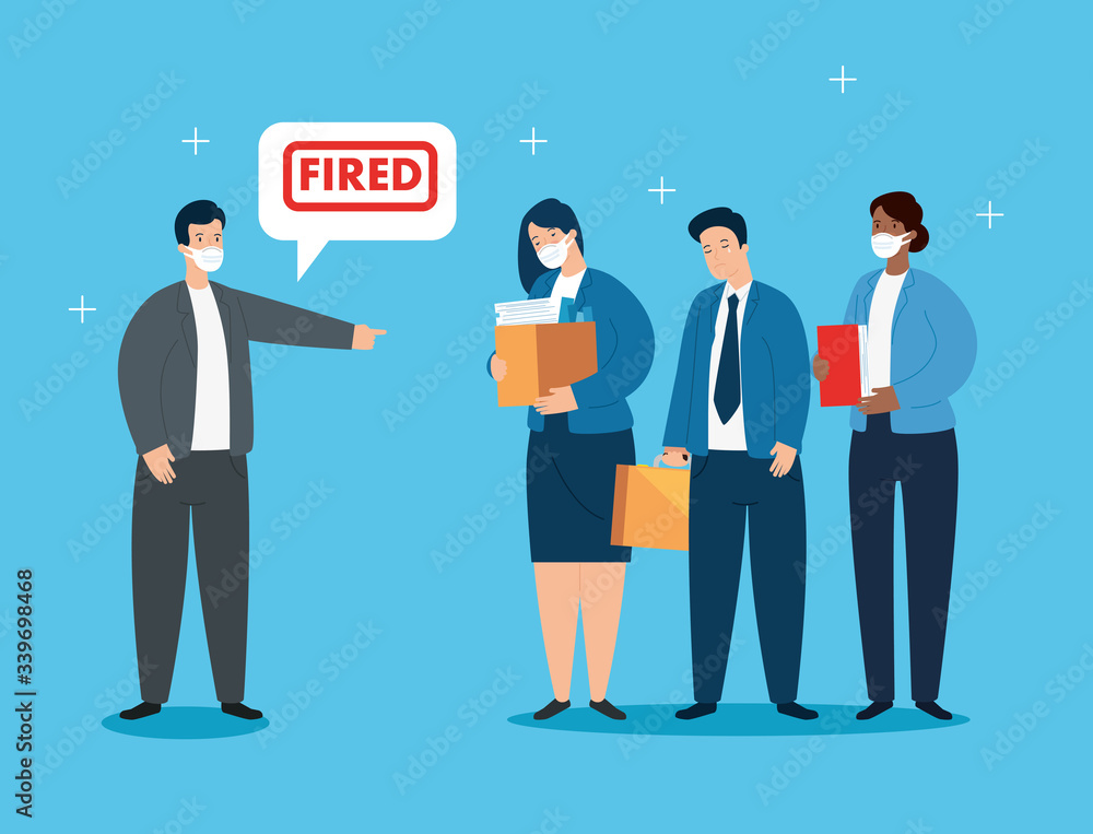 business people using face mask fired of work vector illustration design business people using face mask fired of work vector illustration design