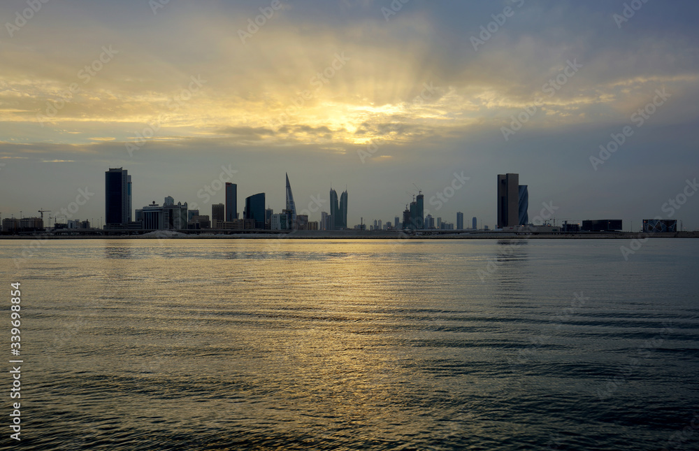 Beautiful clouds and Bahrain skyline during sunset, HDR