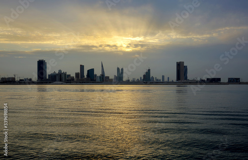 Beautiful clouds and Bahrain skyline during sunset  HDR