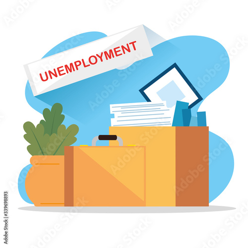boxes with objects of unemployed vector illustration design
