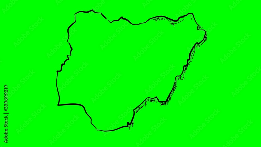 Nigeria drawing outline map green screen isolated Nigeria drawing outline map green screen isolated