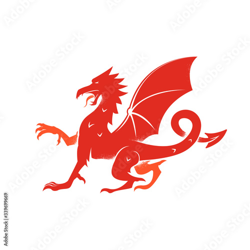 Red dragon logo, isolated icon on the white background, dragon symbol from flag of Wales. 