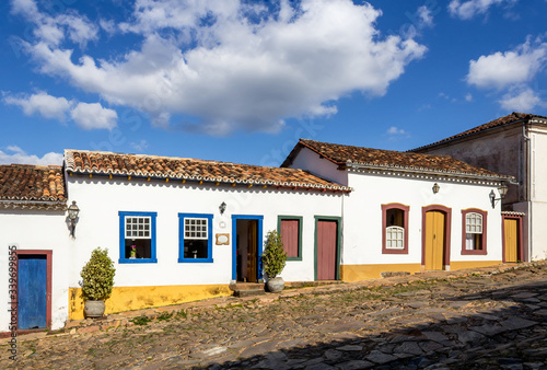 Tiradentes Colonial houses and cobblestone pavement streets