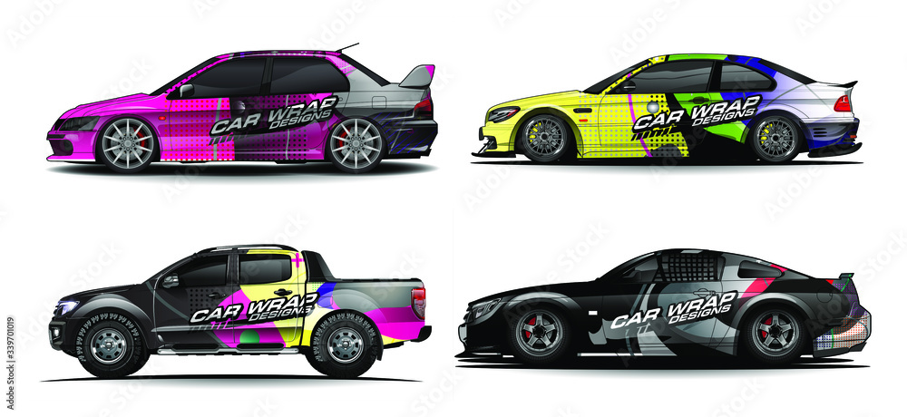 Car wrap decal design vector. abstract Graphic background kit designs for vehicle, race car, rally, livery, sport car

