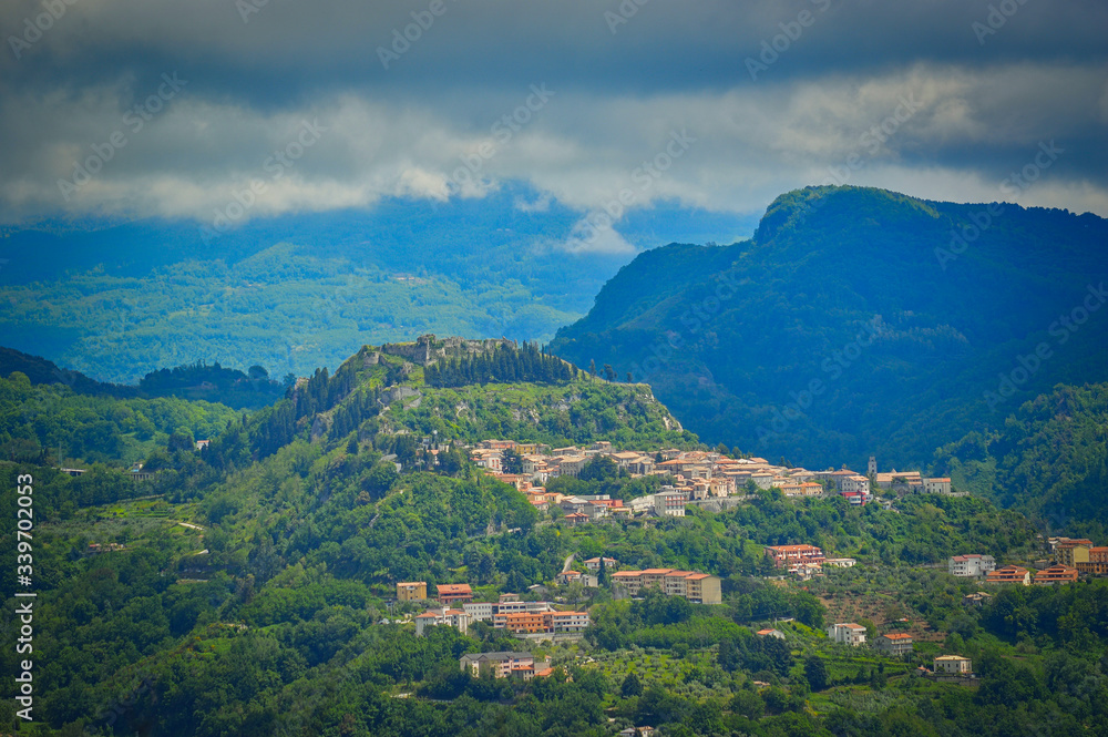 Overview of the village of Aiello Calabro.