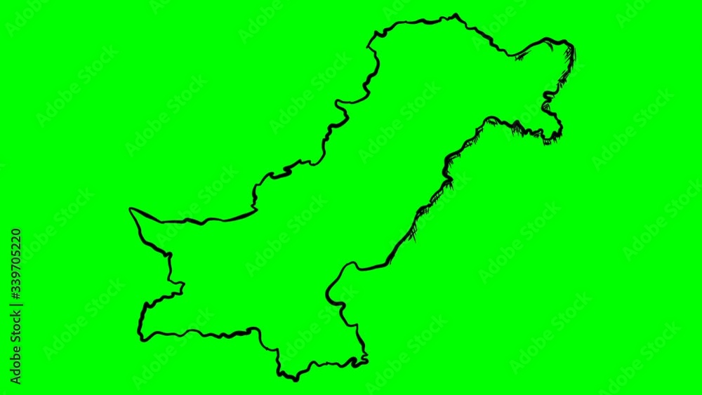 Pakistan drawing outline map green screen isolated Pakistan drawing outline map green screen isolated