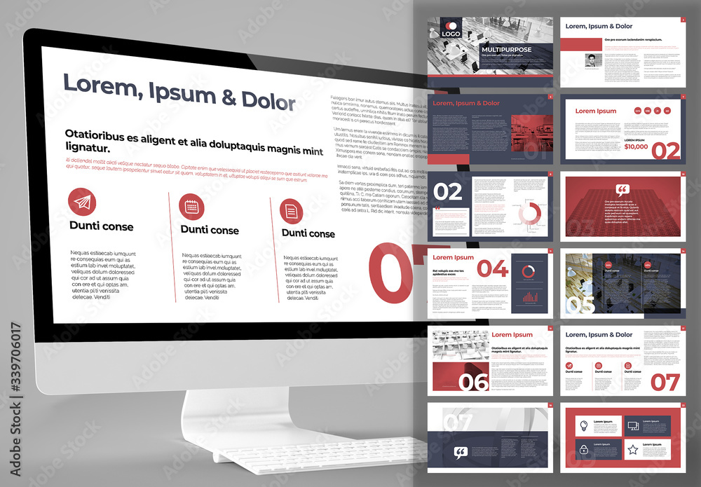 Digital Presentation Layout with Navy and Red Elements Stock Template ...