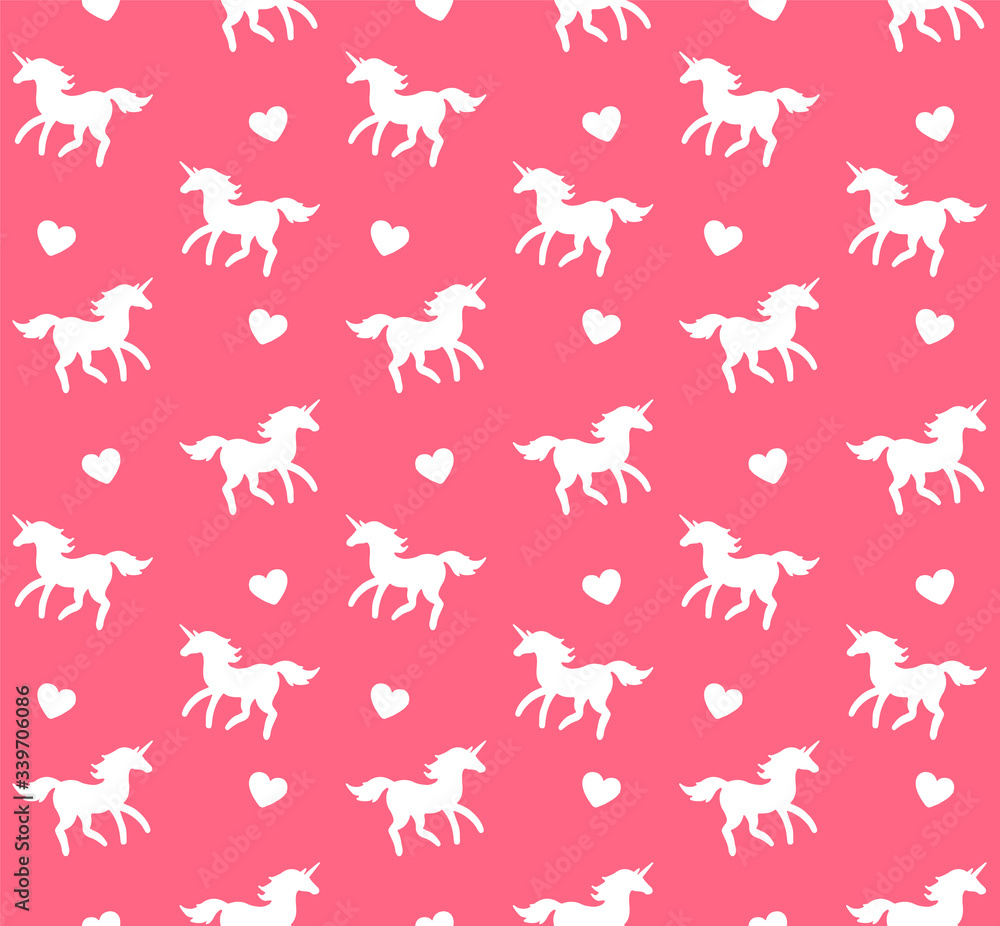 Vector seamless pattern of white sketch unicorn silhouette isolated on pink background Vector seamless pattern of white sketch unicorn silhouette isolated on pink background