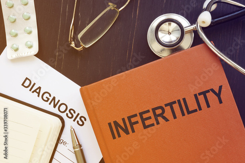 Medical photo shows printed text Infertility photo