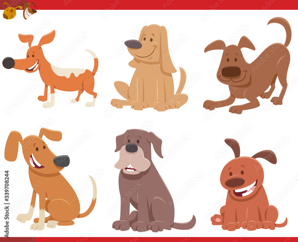 cartoon dogs and puppies comic characters set