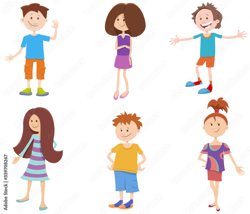 cartoon happy kids ant teens characters set cartoon happy kids ant teens characters set