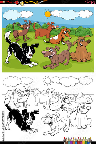 cartoon dogs group coloring book page