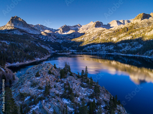 Aerial View of South Lake in winter, Sierra Nevada Mountains, California