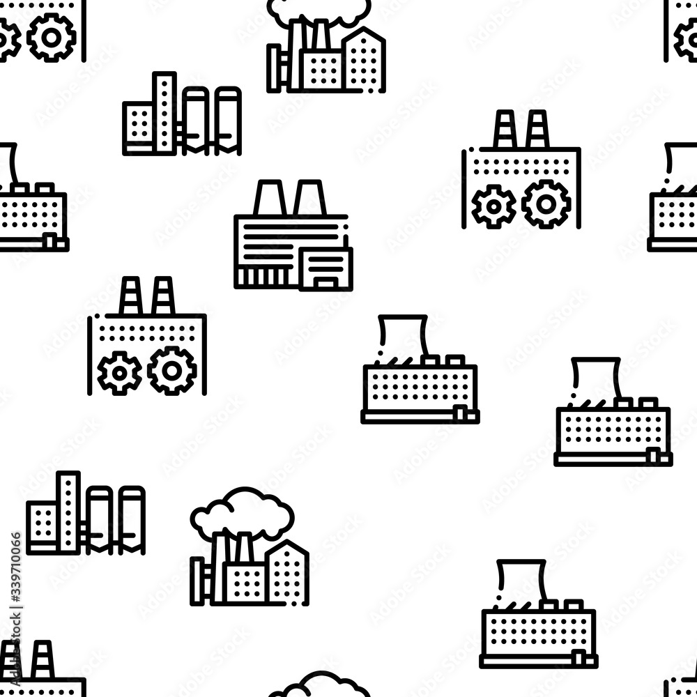 Factory Industrial Seamless Pattern Vector Thin Line. Illustrations Factory Industrial Seamless Pattern Vector Thin Line. Illustrations