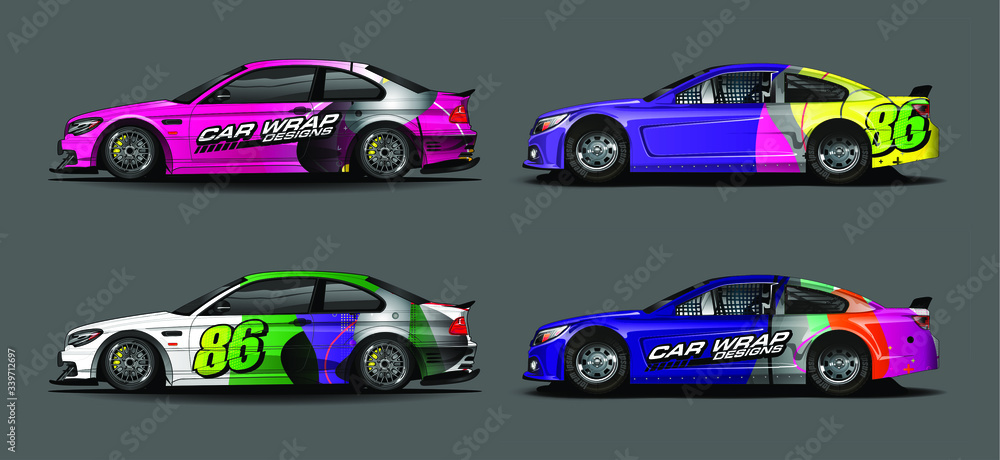 Car wrap decal design vector. abstract Graphic background kit designs for vehicle, race car, rally, livery, sport car

