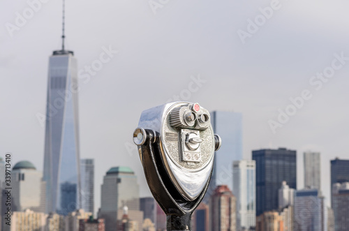 Coin Operated Binocular with View in Manhattan, New York City, USA