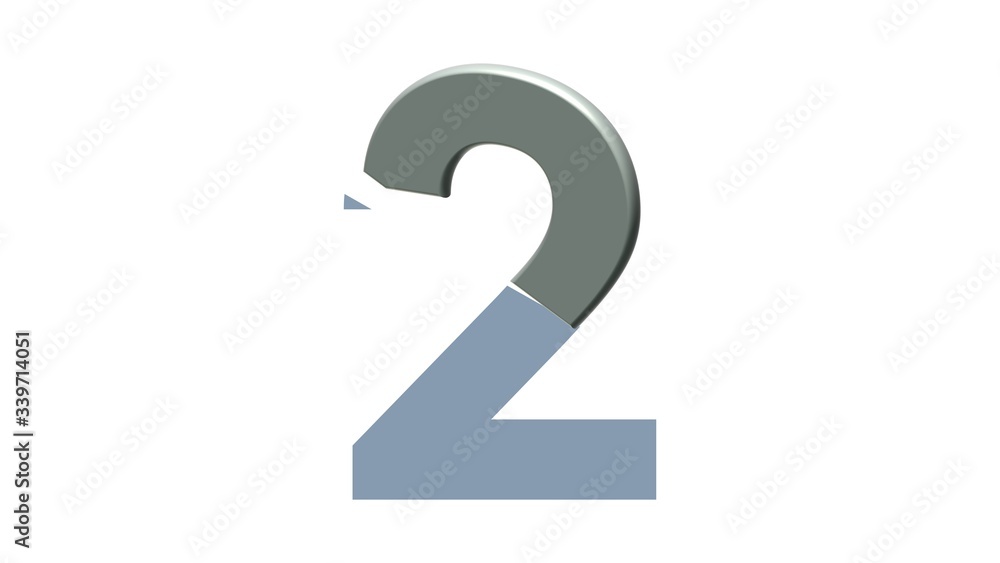 HALF 3D SILVER NUMBERS LETTERS WITH WHITE BACKGROUND : 2 TWO HALF 3D SILVER NUMBERS LETTERS WITH WHITE BACKGROUND : 2 TWO