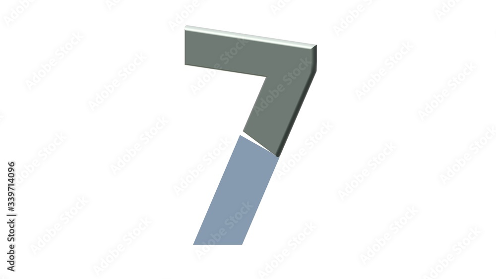 HALF 3D SILVER NUMBERS LETTERS WITH WHITE BACKGROUND : 7 SEVEN HALF 3D SILVER NUMBERS LETTERS WITH WHITE BACKGROUND : 7 SEVEN