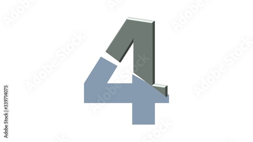 HALF 3D SILVER NUMBERS LETTERS WITH WHITE BACKGROUND : 4 FOUR
