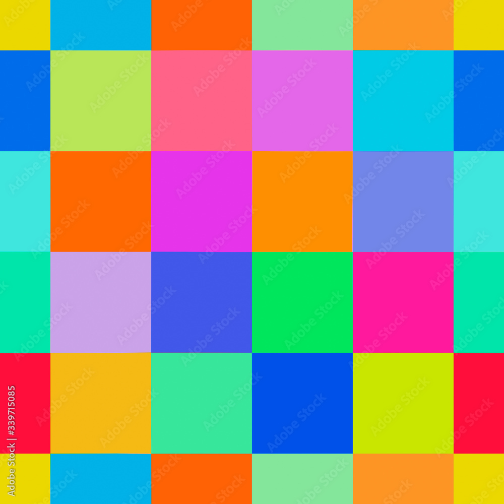 Repeat seamless pattern of colorful square blocks in bright color palette