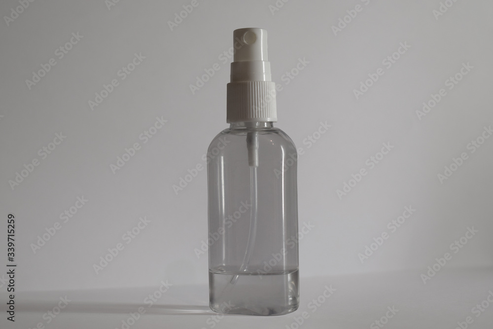 Antibacterial spray for hands close up. Virus protection alcohol disinfectant spray bottle on white background. Antibacterial spray for hands, antiseptic isolated Antibacterial spray for hands close up. Virus protection alcohol disinfectant spray bottle on white background. Antibacterial spray for hands, antiseptic isolated