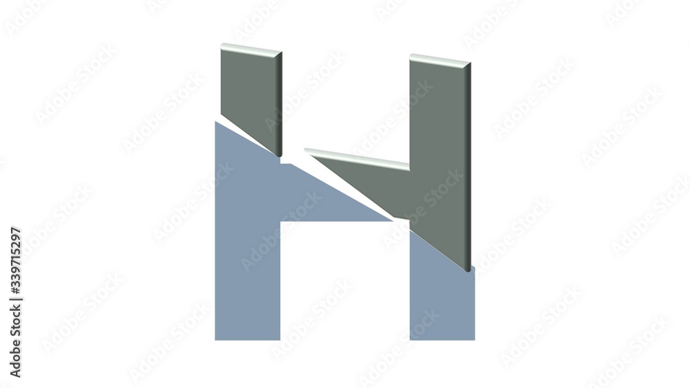 HALF 3D SILVER ENGLISH ALPHABETS LETTERS WITH WHITE BACKGROUND : H HALF 3D SILVER ENGLISH ALPHABETS LETTERS WITH WHITE BACKGROUND : H