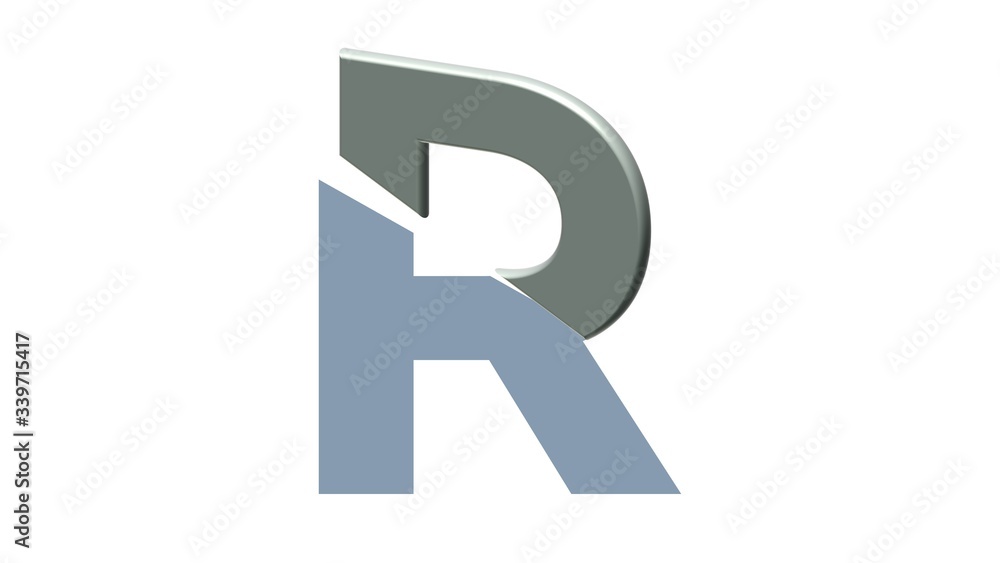 HALF 3D SILVER ENGLISH ALPHABETS LETTERS WITH WHITE BACKGROUND : R HALF 3D SILVER ENGLISH ALPHABETS LETTERS WITH WHITE BACKGROUND : R