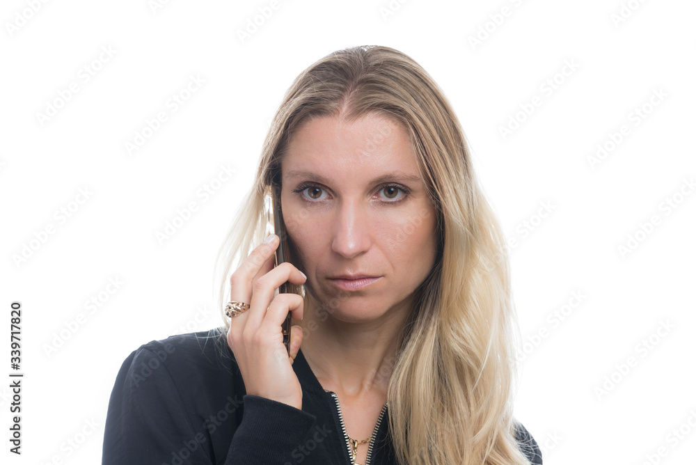 Woman talking on the mobile phone, isolated on white background Woman talking on the mobile phone, isolated on white background