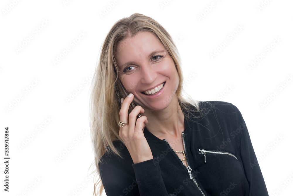 Woman talking on the mobile phone, isolated on white background Woman talking on the mobile phone, isolated on white background