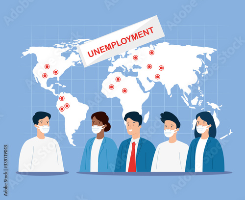 business people unemployed using face mask vector illustration design