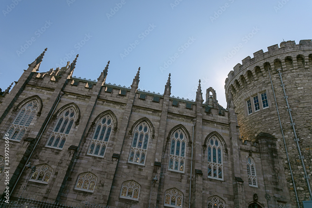 A wide angle view of the walls of the historic Chapel Royal Dublin.