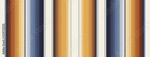 Indigo Blue, Amber Brown and Navajo White Southwestern Serape Blanket Stripes Seamless Vector Pattern. Neutral Warm Palette. Rug Texture with Threads. Native American Textile. Ethnic Boho Background.