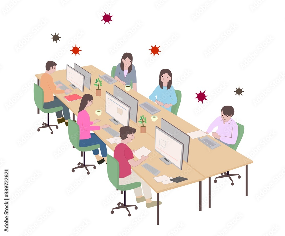 Illustration of crowded office. Social distance. Illustration of crowded office. Social distance.
